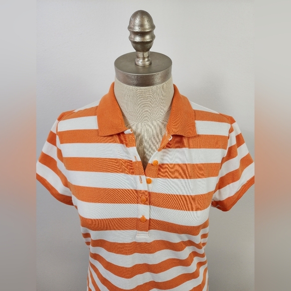 Liz Claiborne Orange and White Striped Polo, size Medium - Picture 2 of 15